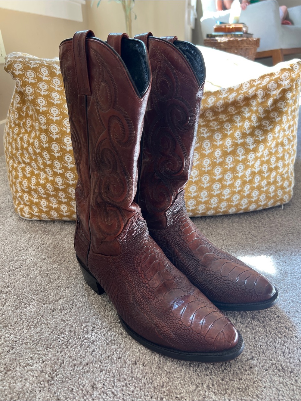 Dan Post Mens 9.5 D Genuine Ostrich Leg Cowboy Boots Brown Exotic Western